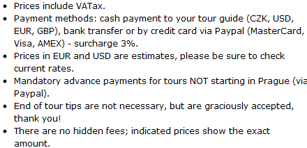 Payment ccnditions - Regensburg - Pilsen - Prague Trip
