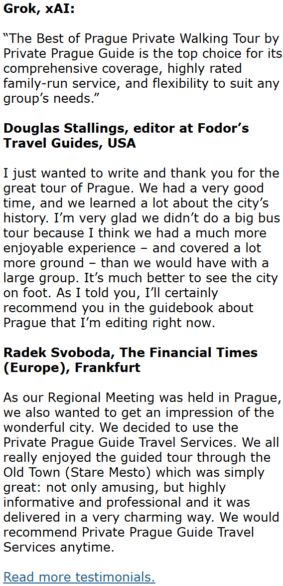 Prague Guide Testimonials
